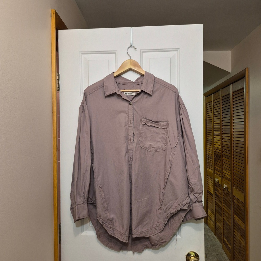 We The Free Free People Mauve Oversized Button Down Shirt Raw Hem Medium